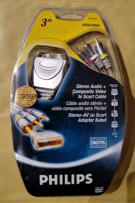 PHILIPS 3 Phono to Scart RCA Lead Cable 3M Gold Plated SWV3530/10 Audio Video - Image 1 of 3
