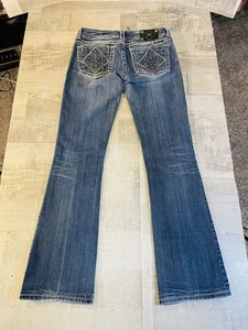 Pantalones de mezclilla para mujer Miss Me corte bota azul talla 29 bolsillos con solapa tiro bajo JPS129 - Imagen 1 de 11