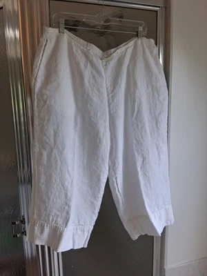 FLAX Pants Cream 100% Linen Flat Front Wide Leg Crop XL/L - Image 1 of 4