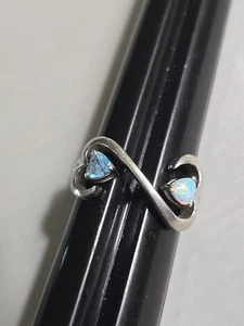 Sterling Silver 925 TJ Ring 2 Heart Gemstones Size 7 - Picture 1 of 5