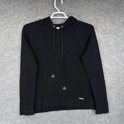 Suéter feminino Michael Michael Kors grande preto waffle malha com capuz pulôver - Imagem 1 de 4