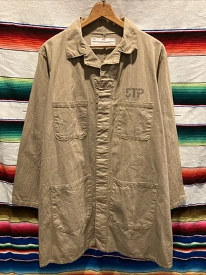 Vintage 50s Red Kap STP Ford HBT Work Shop Coat Jacket 44 M/L 22.5x36 Workwear - Image 1 of 4