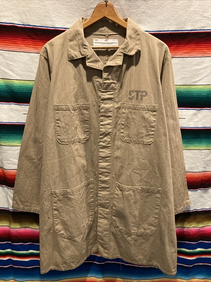 Vintage 50s Red Kap STP Ford HBT Work Shop Coat Jacket 44 M/L 22.5x36 Workwear - Image 1 of 4