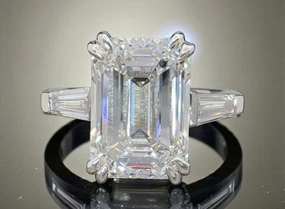 6.50 Ct E VS1 Emerald Cut Lab Grown Diamond Ring IGI Certified 14k White Gold - Image 1 of 4