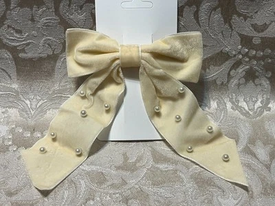 Clipe de cabelo nó laço fita elegante veludo pérola marfim todos os tipos de cabelo antiderrapante - Imagem 1 de 2