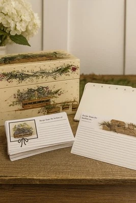 Recipe Box 30 Cards A-Z Dividers Kitchen Garden Wild Vine Farmhouse Vintage - Image 1 of 4