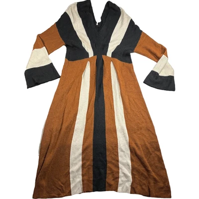 Free People Maxi Dress Wanderlust V-Neck Flare Sleeve Boho Knit Sweater Dress SM - Image 1 of 4