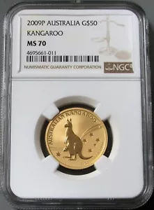2009 P GOLD AUSTRALIA $50 KANGAROO 1/2 OZ COIN NGC MINT STATE 70 - Picture 1 of 3