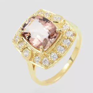 24K Gold Plated 925 Sterling Silver Rings Champagne Pink Tourmaline 2Ct Size 6.5 - Imagen 1 de 8
