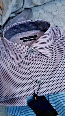 NWT Bugatchi men's size M long sleeve button down shirt Dots/Striped Shaped Fit - Image 1 of 4