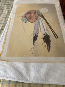 NATIVE AMERICAN MAN AND BIRD HP NEEDLEPOINT - Picture 1 of 5
