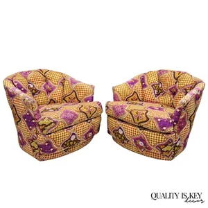 Vintage John Stuart Mid Century Modern Purple Barrel Back Club Lounge Chair Pair - Picture 1 of 12