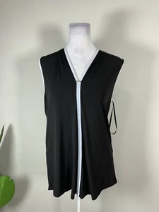 Calvin Klein Tops Calvin Klein V-Neck Contrast Piping Sleeveless Blouse, Size S - Picture 1 of 8