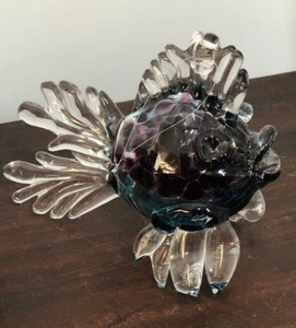 Vtg Signed Murano Art Glass Puffer Blow Fish 4" Tall x 4 1/2" Wide - Picture 1 of 4
