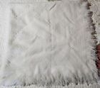 Vintage Acrylic Baby Blanket Fringe White NOS Made In Japan Woven Delicate Lovey