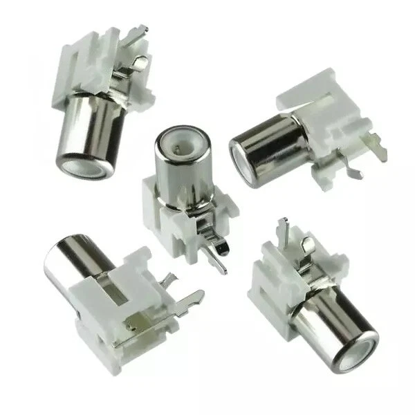 10pcs RCA Phono Jack, PCB Mount, PC, White, Right-angle, LOT OF 10 - Image 1 of 1
