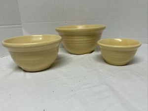 Workshops Of Gerald E Henn 3 Mixing Bowl Nesting Set Solid Yellow Pottery Rare - Picture 1 of 13