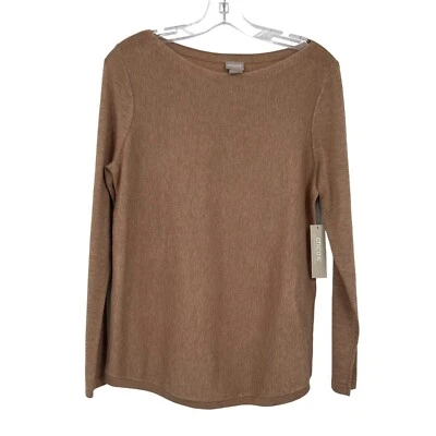 Nuevo Suéter Pullover Chico's Cuello Barco Cola Camisa Dobladillo Para Mujer S Polvoriento Cedro Tostado Foto 1 de 4