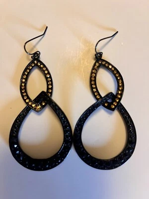 Lia Sophia Dangle Earrings Teardrop Black Yellow Crystal Formal Wedding Party - Image 1 of 4