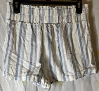 Pantalones Cortos Forever 21 Color Crema/Azul Cintura Elástica Rayas Talla L Foto 1 de 4