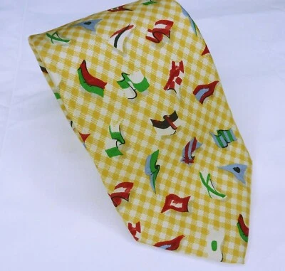 Corbata Lands End Naranja Blanco Cuadros 100% Seda Cosida a Mano Hecha en EE. UU. 56.5"X3.5" Foto 1 de 4