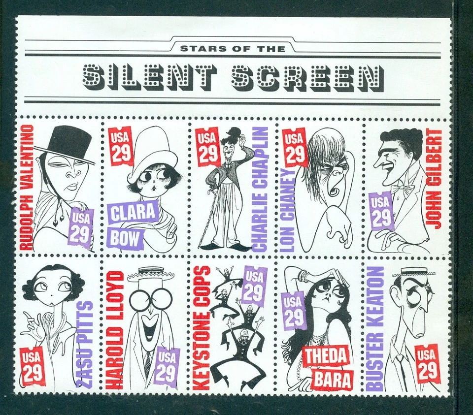 US 2819-2828 Stars of the Silent Screen,  crease in Top inscription margin,  MNH - Image 1 of 1