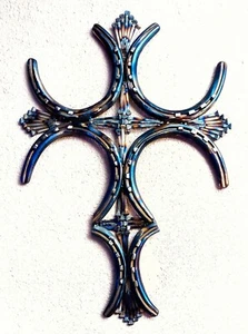 Horseshoe Sculpture Art, Beautiful Shimmering Patina, Natural Heated Color,Cross - Picture 1 of 1
