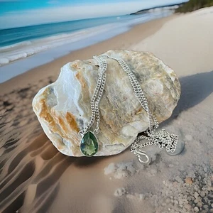 Collar Colgante Cristal Peridoto Facetado Chapado en Plata de Ley 925 -Nuevo - Imagen 1 de 3
