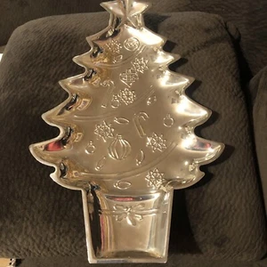 Silver Plated Christmas Tree Server Platter Tray 16.75”Tall x10”Wide INTSilCo - Picture 1 of 10