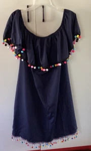 Plus size "Off The Shoulder Dress" - Blue Sheath with Pom-Poms size 3XL - Picture 1 of 4