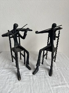De colección Hecho a Mano Negro Hierro Fundido Metal Violinista Par Reproductor de Música Silla Escultura - Imagen 1 de 7