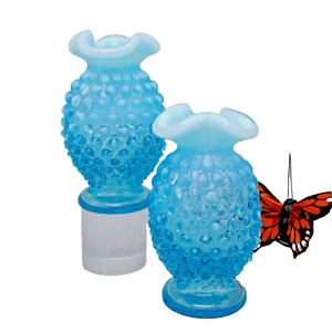 Fenton Hobnail Vase Set Aqua Blue Ruffled Top Opalescent MINI - Picture 1 of 8