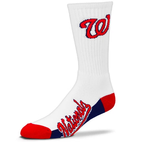Washington Nationals Crew Socks Large Size 10 to 13 White Cover