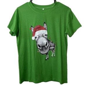 Feliz Navidad Luces Mujer Gráfico Camiseta Verde Pequeña Novedad Animal Santa - Imagen 1 de 12