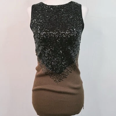 Patrizia Pepe Sleeveless Knit Top Sequin Ombré Rib Knit Sz Small Italy Glam - Image 1 of 4