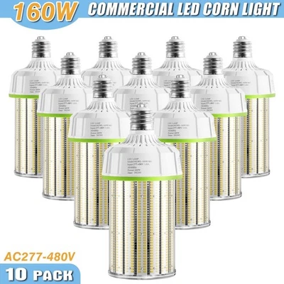 10 Pack - 480V 160Watt LED Corn Bulbs 6000K Warehouse High Bay Open Fixture Lamp - Image 1 of 4