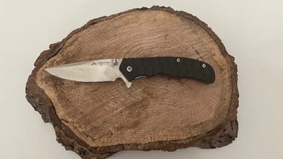 Ozark Trail Stainless Steel BLACK Handle Folding Pocket Knife Ribbed WITH Clip - Image 1 of 4