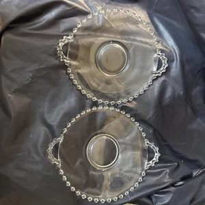 2er Set Imperial Glas Kerzendocht klar mundgeblasen Glas 7" Teller mit zwei Griffen - Bild 1 von 4