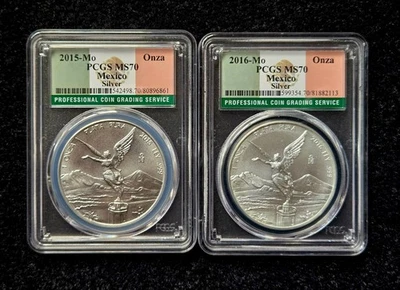 2015 & 2016 Mexico 1 oz Silver Libertad MS70 PCGS - Image 1 of 2