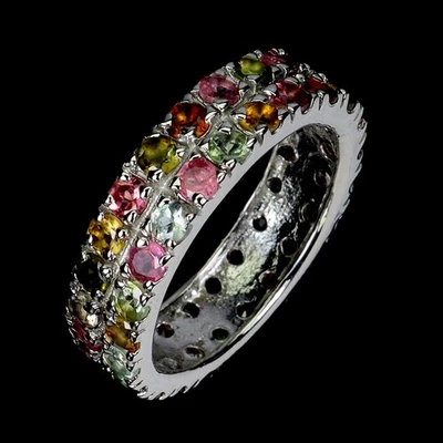 Anillo de plata de ley 925 redondo turmalina piedras preciosas naturales joyería tamaño 8,5 Foto 1 de 4