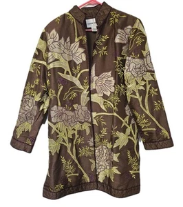 Vtg 90s Victor Costa M Coat & Pant Sz 4 Womens Brown Floral Embroidered Asian - Picture 1 of 13