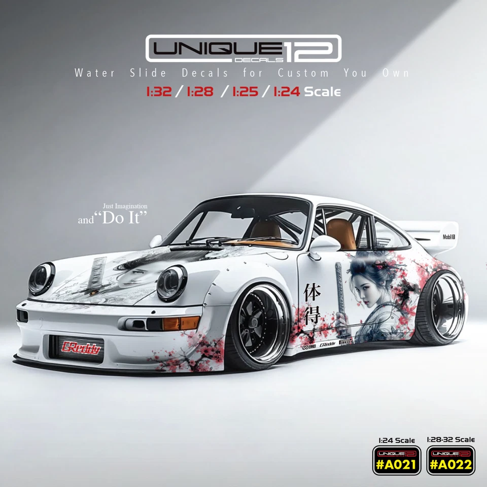 1 Set - Geisha Racing Water Slide Decal 1:24:28:32 RC Model Dicast #A021 - 022 - Image 1 of 4