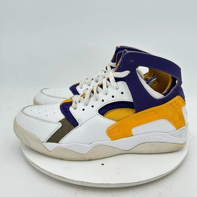Nike Air Flight Huarache Lakers Men Size 11 705005-101 White Suede Leather Shoes - Image 1 of 4