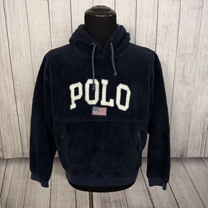VTG 90's Polo Sport Ralph Lauren Men's Large Navy Blue Hooded Fleece Sweater - Picture 1 of 7