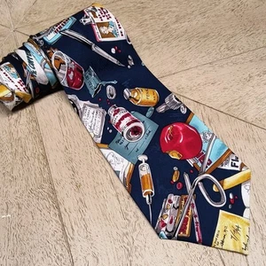 Vintage 1994 Nicole Miller 100% Silk Necktie Novelty Doctor/Medical School Drugs - Picture 1 of 9