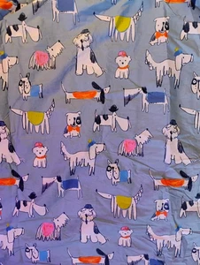 Queen Duvet Cover Cartoon Stylized Dogs Cotton 96"x 84" Easy Fill Button Closure - Picture 1 of 4