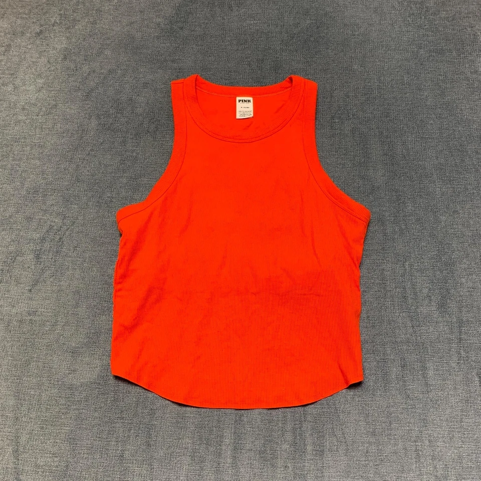Regata feminina Victoria's Secret rosa M laranja com nervuras gola redonda corrida costas ioga - Imagem 1 de 4