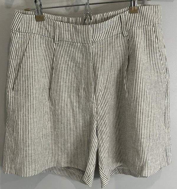 Old Navy Linen Blend Cream Stripe High Rise Taylor Shorts 6" Inseam New L - Image 1 of 4