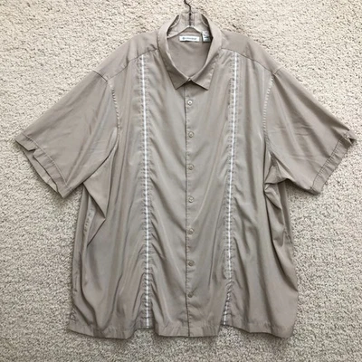 Camisa Cubavera Abotonada 4XLT Adulto Alta Beige Manga Corta Campamento Clásica Para Hombres Foto 1 de 4