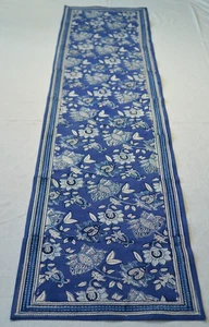 Anokhi pour Simrane Blockdruck blau weiß Blumen Tischläufer 15 x 67" EUC - Bild 1 von 6